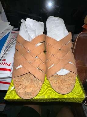 Vintage Nurture Anitaa Brown Leather Slip-On Espadrille Wedge Sandals Size 9.5M